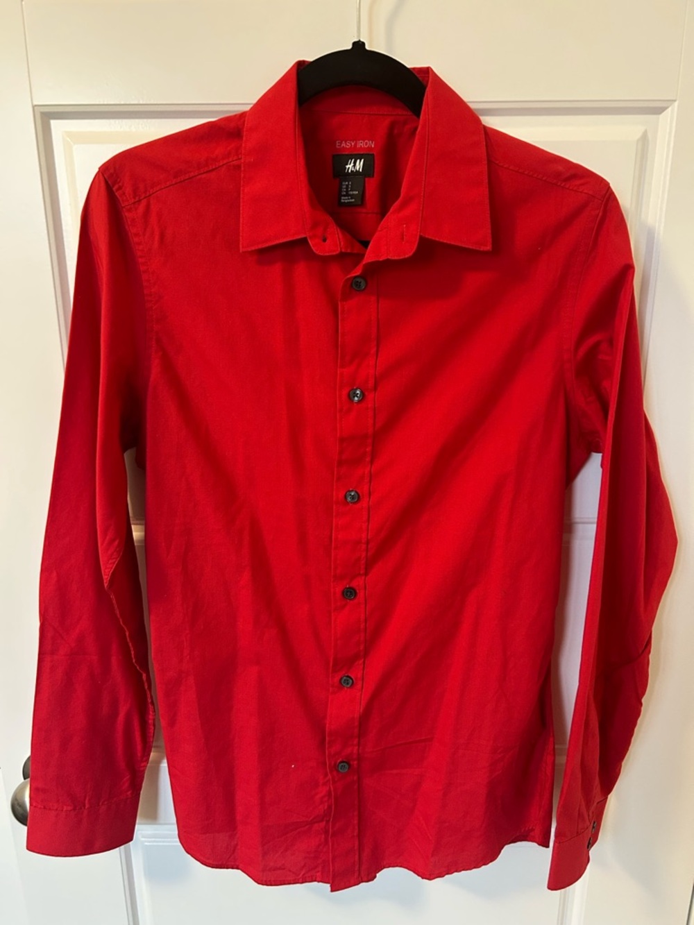 H&M Men's Bright Red Long-Sleeve Dress Shirt
